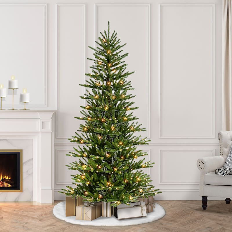 Puleo International 6.5 ft. Pre-Lit Artificial Mountain View Spruce Tree with 350 Warm White LED Lights - 6.5 Foot - Green