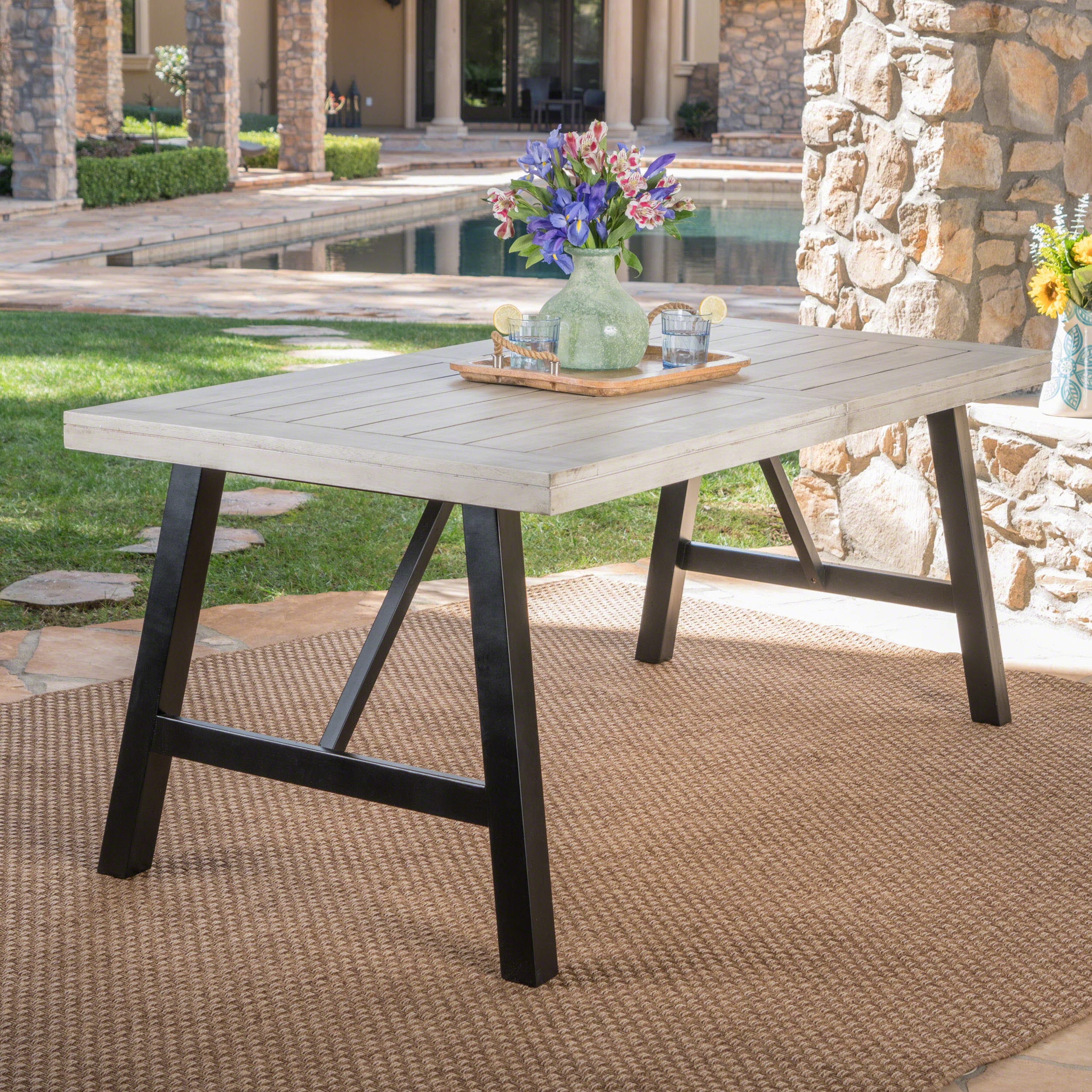 Acacia wood 2025 outdoor dining table