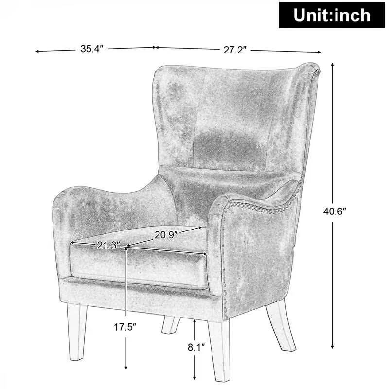 Contemporary Studded Chair,Arm Chair With Wingback Design And Scooped Armrests For Living-room, Study and Bedroom