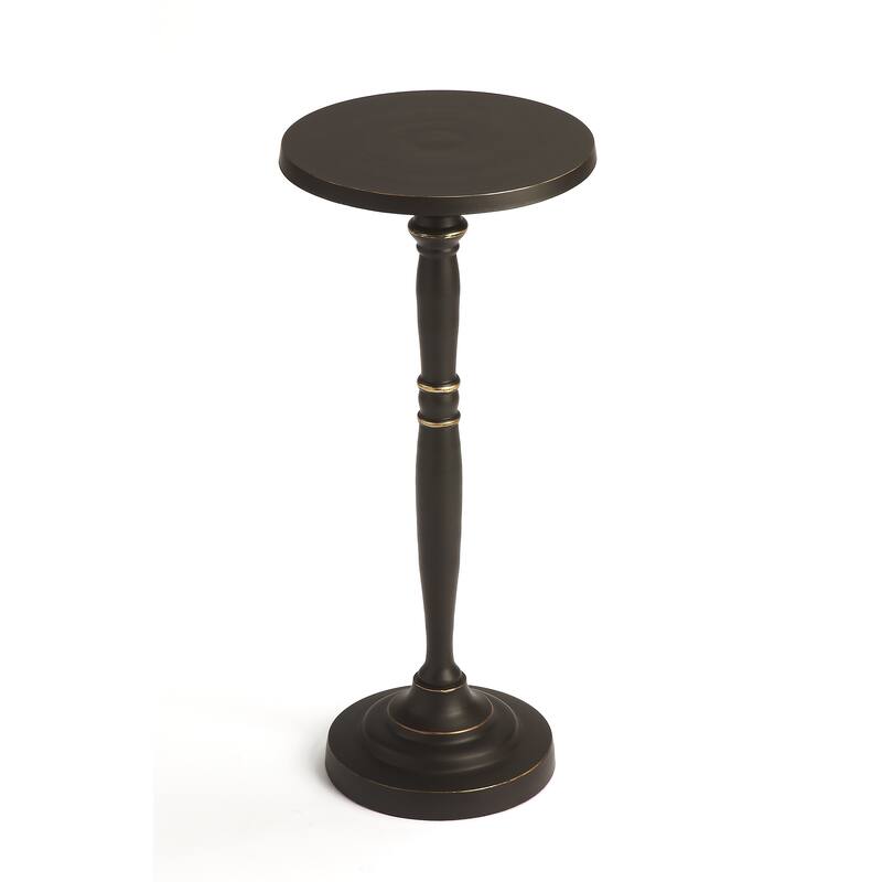 HomeRoots 22" Black Distressed Aluminum Round Pedestal End Table - 10.00 in. x 22.25 in. x 10.00 in.