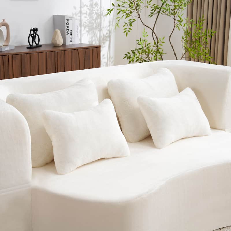 Queen Size Modern Sofa With 4 Pillows,Plush Fabric Futon Sofa Couch,High-Density Foam Folding Mattress,No Assembly Required