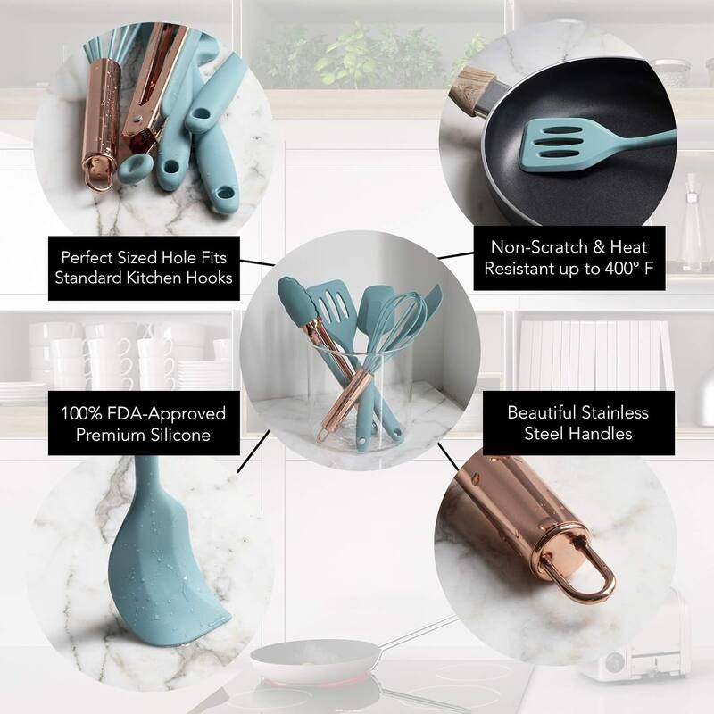 COOK WITH COLOR Silicone Kitchen Utensil Set Nonstick Safe, Easy-Clean Cooking Tools, Aqua