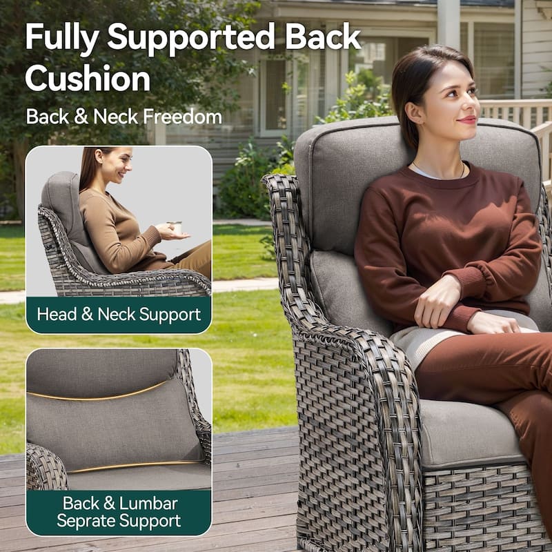 4 Pieces Outdoor Gliders Swivel Chairs Set with 5-Inch Thick Cushions