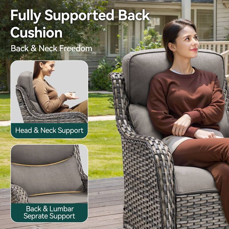 7 Pieces Outdoor Gliders Chairs Table Fire Pit Table with 5-Inch Thick Cushions