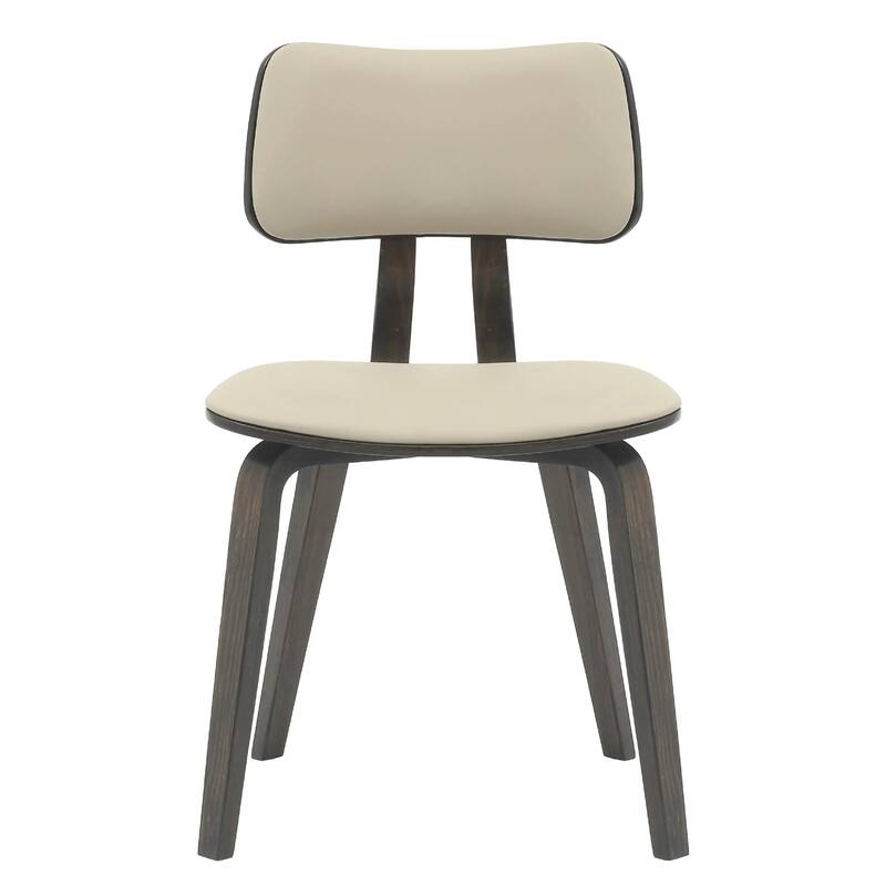 Clivo Leather Dining Chair with Open-Back and Poplar Wood Legs for Kitchen or Dining Room Set of 2