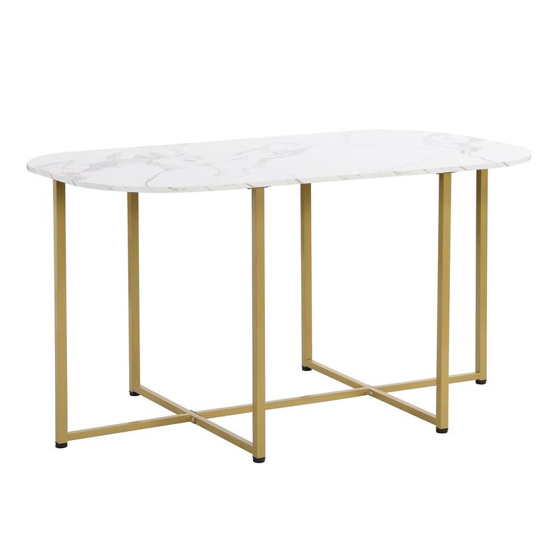 Modern 7-Piece Dining Table Set with Metal Frame & Faux Marble Tabletop, Kitchen Table Set for Apartment Living Room