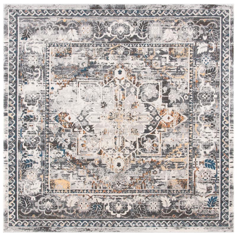 SAFAVIEH Alhambra Marigona Vintage Oriental Rug - 6'7" Square - Grey/Cream