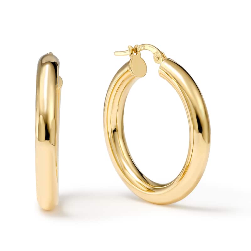 Clover 14k Yellow Gold High-Polish Round Hoop Earrings 4mm - 28mm