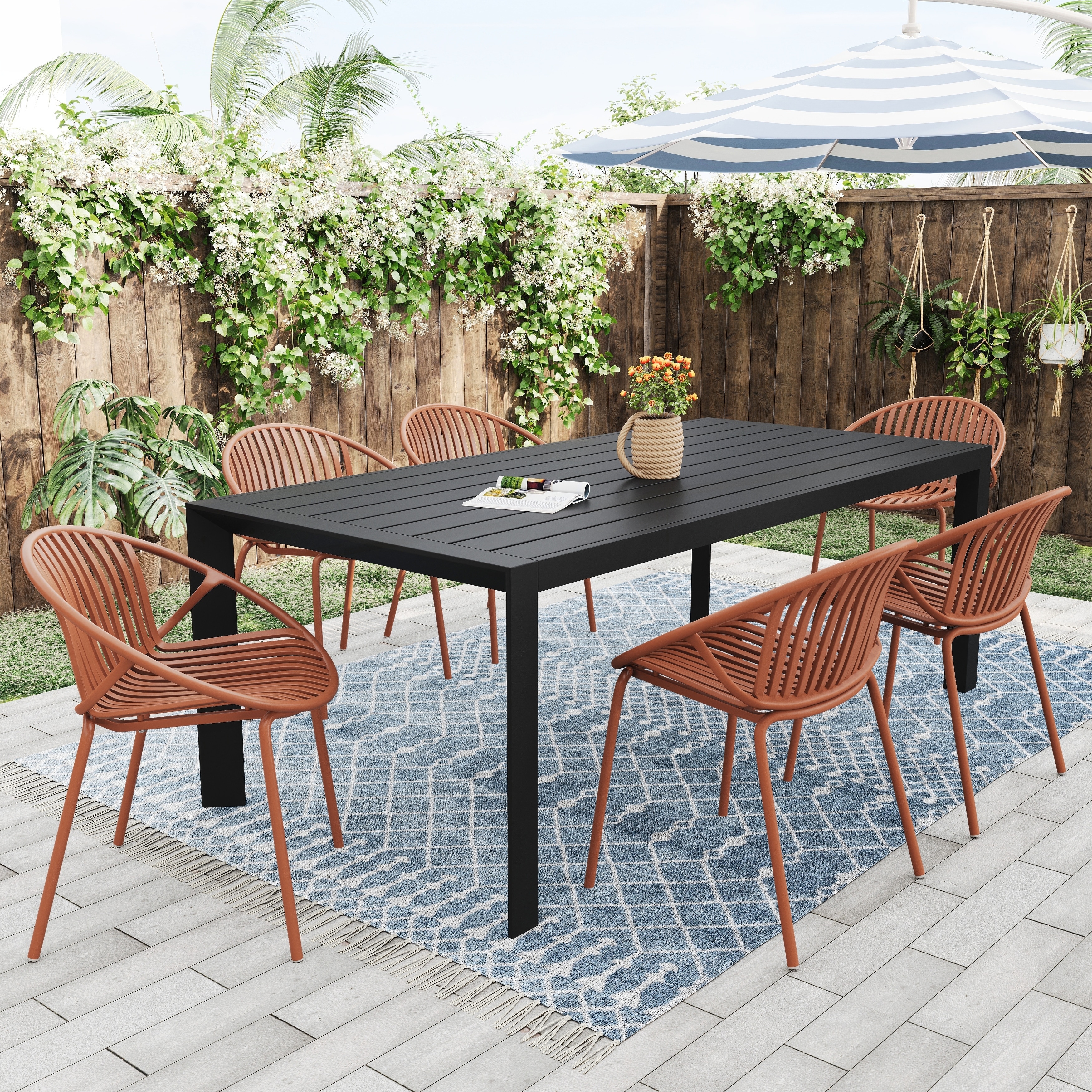 7 Pieces Outdoor Modern Metal and Polypropylene Dining Set