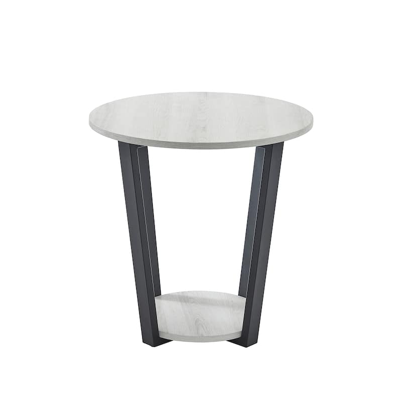 Elysian Contemporary Round End Table with Shelf, - Off White