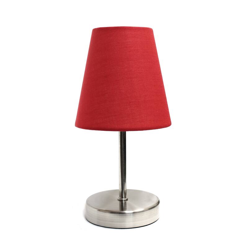 10.5 in. Brushed Nickel Finish Table Lamp with Red Shade, Stick Table Lamp for Living Room Tables