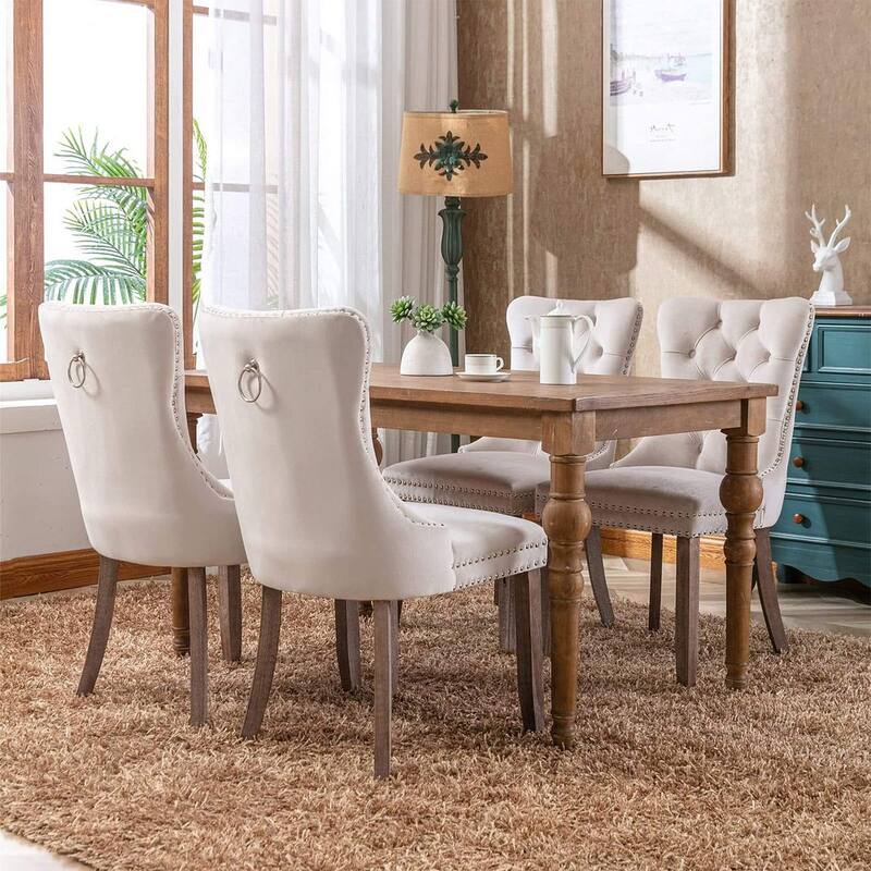 Set of 2 Velvet Dining Chairs,Tufted Solid Wood Armless Chairs Accent Chair with Nailhead Trim and Back Ring Pull