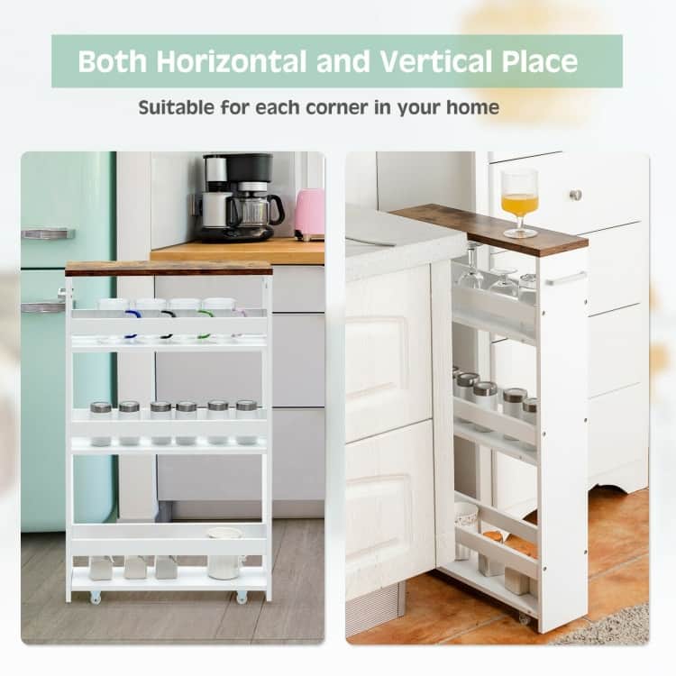 4 Tier Rolling Slim Storage Kitchen Organizer Cart with Handle - 19"L x 5.1"W x 31.5"H