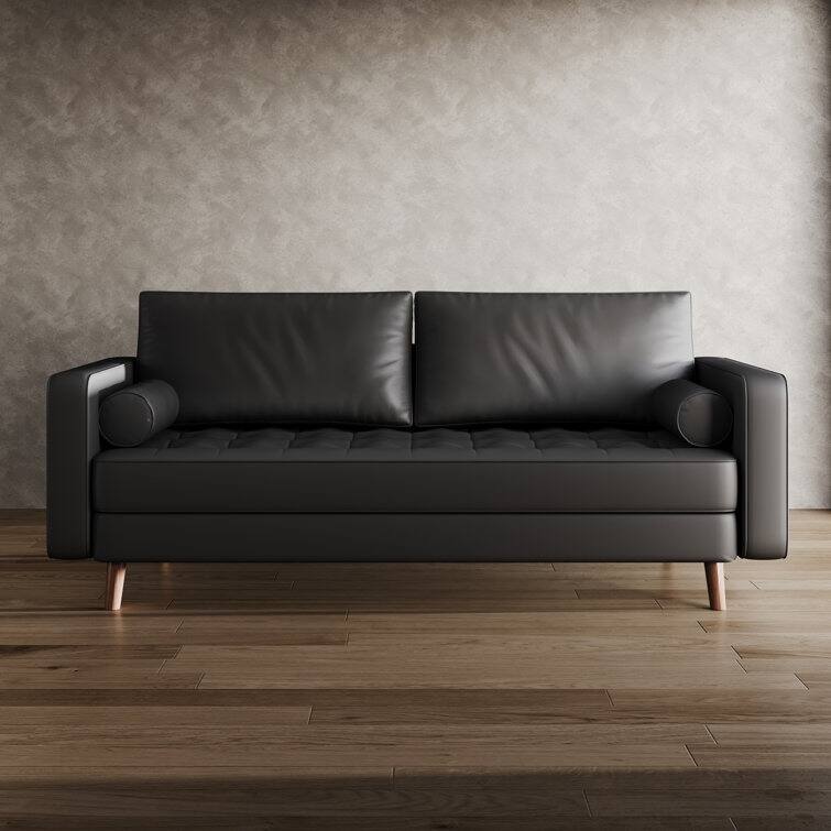 Stateside Upholstered Leather Square Arm Sofa Couch 70''
