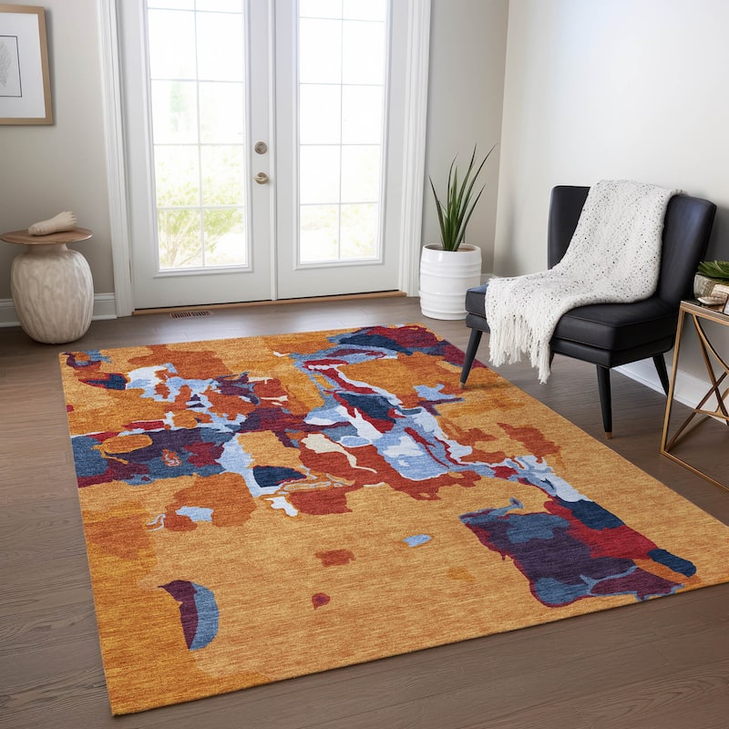 Machine Washable Indoor/ Outdoor Abstract Glam Chantille Rug - Copper - 9' x 12'