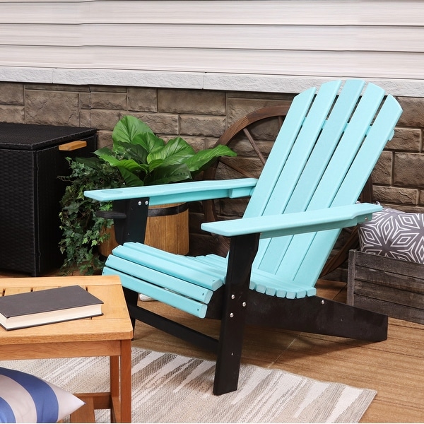 All Weather Turquoise Black Outdoor Adirondack Chair with Drink