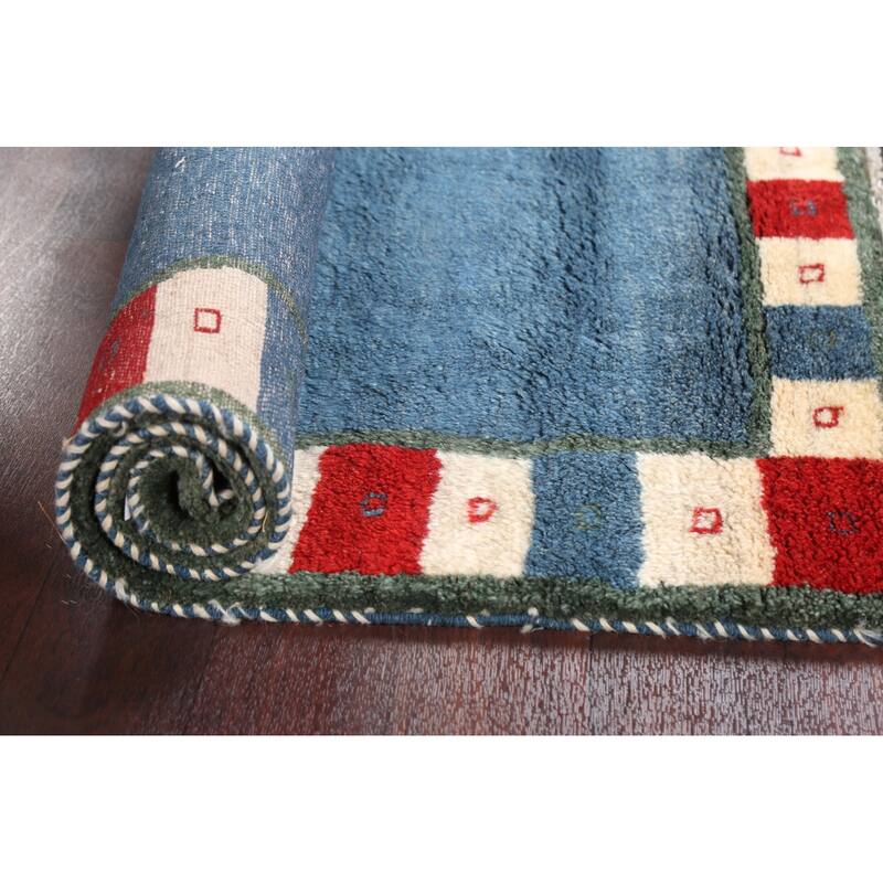 Hand Knotted Oriental 100% Wool Carpet Modern Bordered Navy Blue & Blues Gabbeh Area Rug - 5' 0'' X 3' 11''