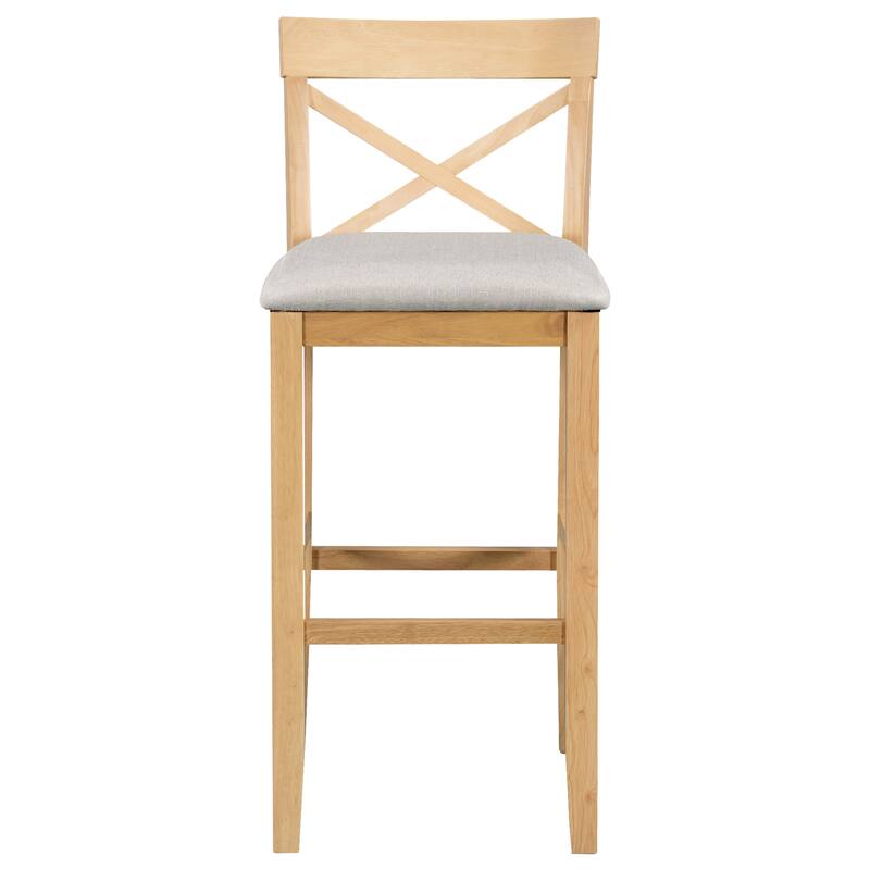 3-Piece Breakfast Nook, Wood Bar Height Dining Table Set, Kitchen Table Set with Bar Table and Cushioned Stools