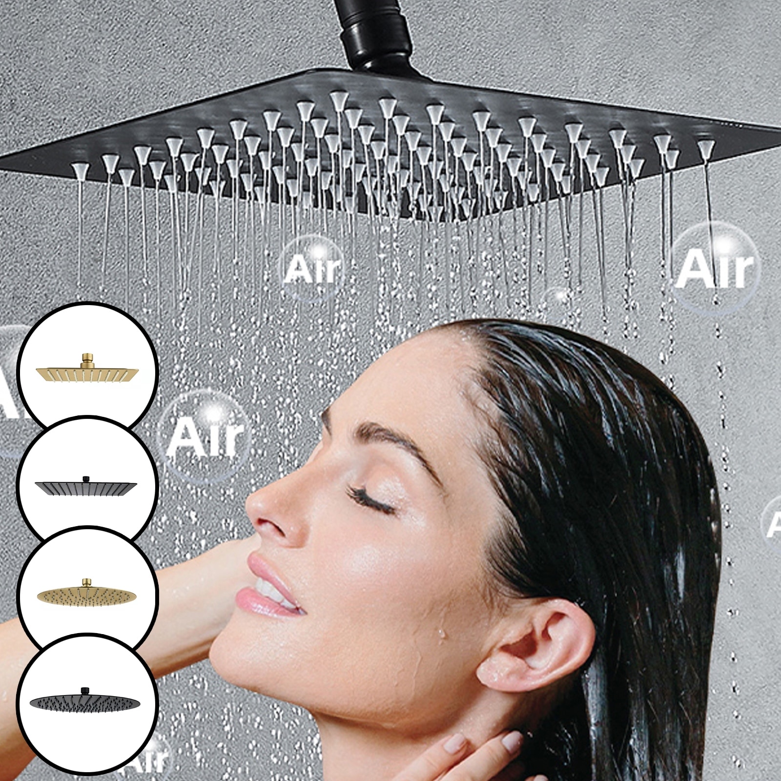 Bathroom Square Round 10/12" Rainfall Air Boost Full Spray Shower Head