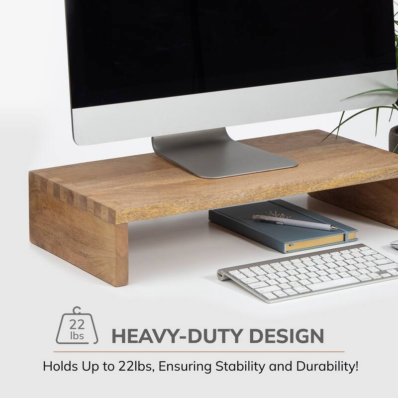 Jani Wood Monitor Stand Riser Desk - Ergonomic Design Stand, Desktop Organizer Table for Home, Office Workspace, Gaming Desk