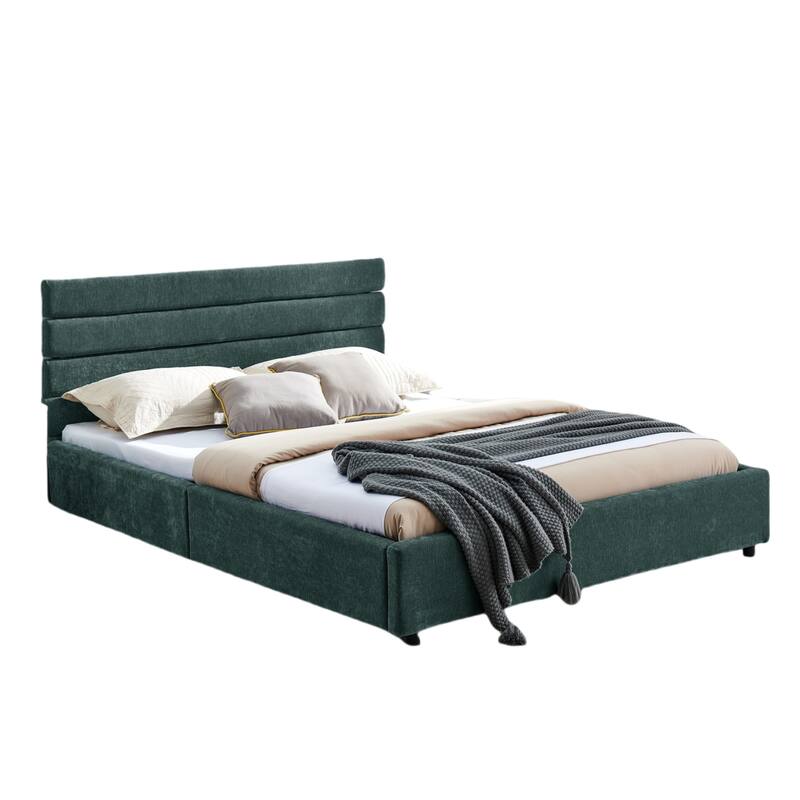 Queen Size Modern Upholstered Bed Frame with Headboard and Drawers