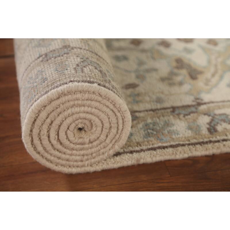 Beige / Ivory Oushak Runner Rug Handmade Oriental Wool Carpet - 2'7"x 11'11"