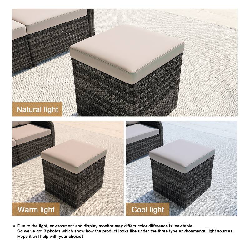 Outdoor 17.7" W Square Rattan Ottoman Patio Ottoman with Seat Cushion