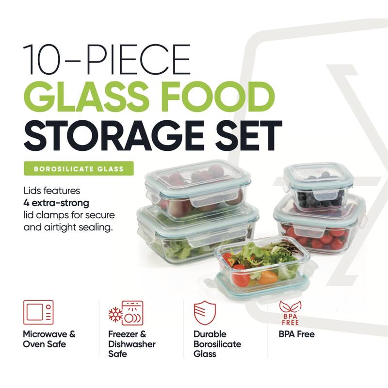 20 Piece Glass Food Storage Containers Set with Airtight Lids