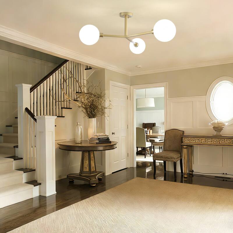 3-Light Semi Flush Mount Ceiling Light with Frosted Glass Shade