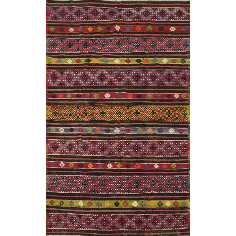 Hand Woven Oriental 100% Wool Carpet Southwestern Tribal Multi-Colored Kilim Area Rug - 9' 8'' X 6' 5''