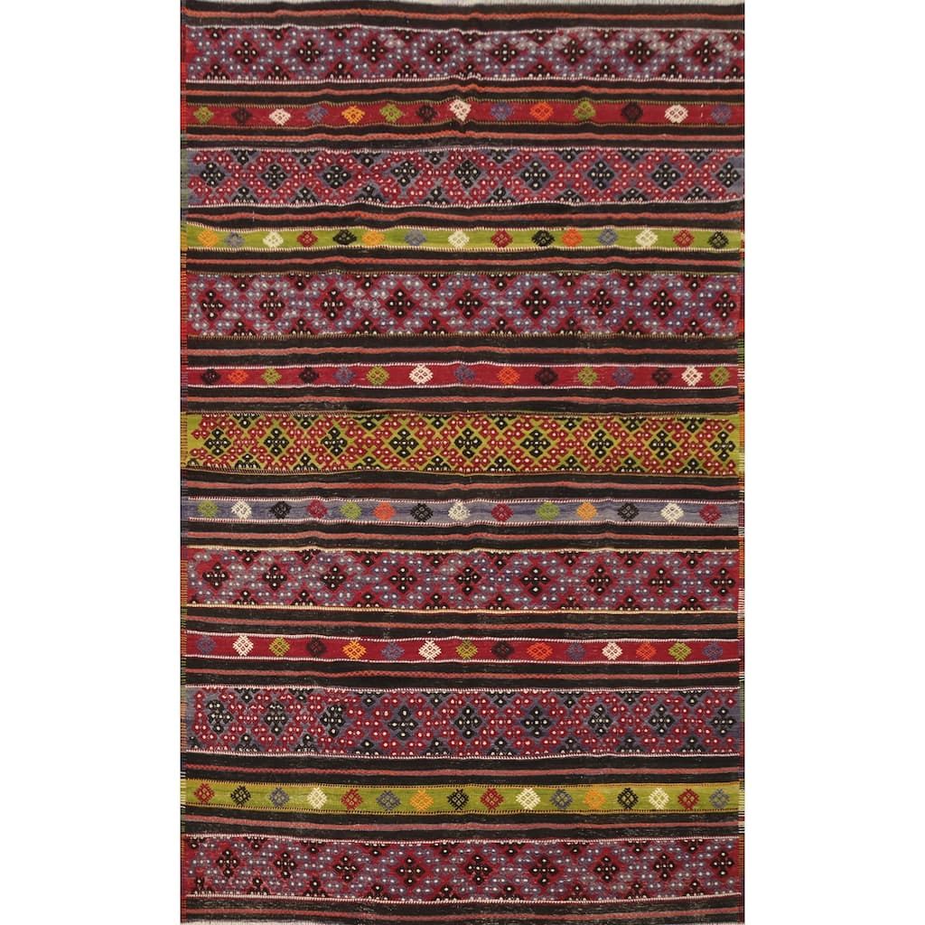 Hand Woven Oriental 100% Wool Carpet Southwestern Tribal Multi-Colored Kilim Area Rug - 9' 8'' X 6' 5''