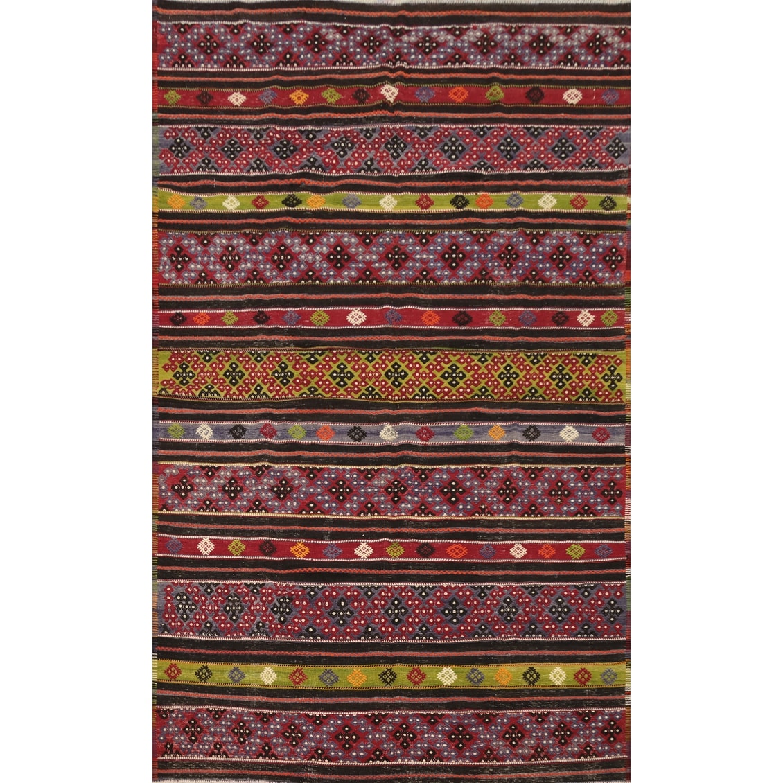 Hand Woven Oriental 100% Wool Carpet Southwestern Tribal Multi-Colored Kilim Area Rug - 9' 8'' X 6' 5''