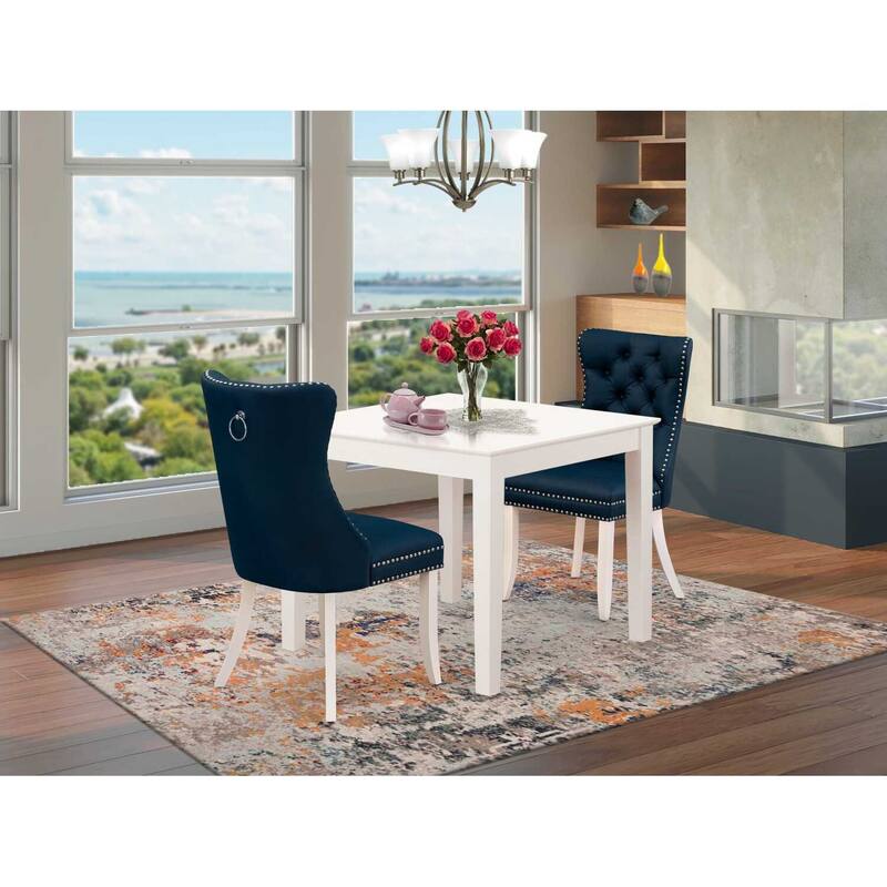 HomeStock 3-Pc Linen White Finish Square Solid Wood Top Dining Table Set