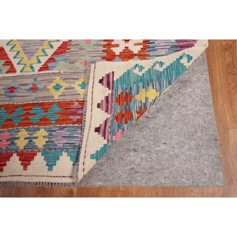 Flat Weave Geometric Kilim Oriental Large Rug Flatweave Wool Carpet - 10'1" x 15'11"