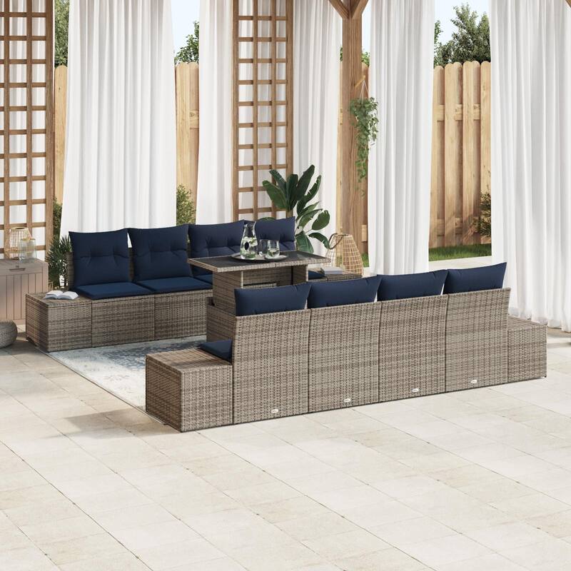 vidaXL 9 Piece Garden Sofa Set with Cushions - 115.8×24.4×27.2 - Grey