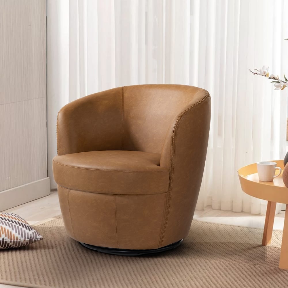 32" Wide PU Leather Swivel Barrel Chair with Metal Base