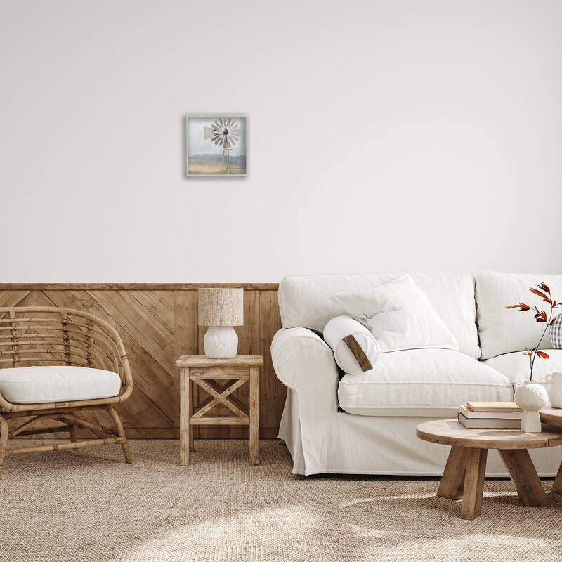 Stupell Neutral Blue Windmill Breeze Farmyard Painting, Framed Giclee, 12 x 1.5 x 12, Made in USA - Multi-color