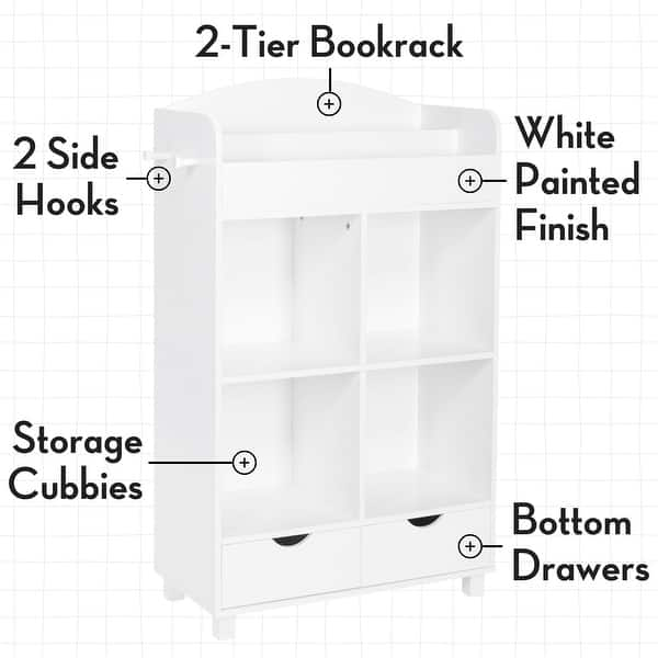 dimension image slide 1 of 3, RiverRidge Kids Book Nook Cubby Toy and Art Storage Cabinet with Bookshelf, Drawers - White with 2 10" Floating Bookshelves