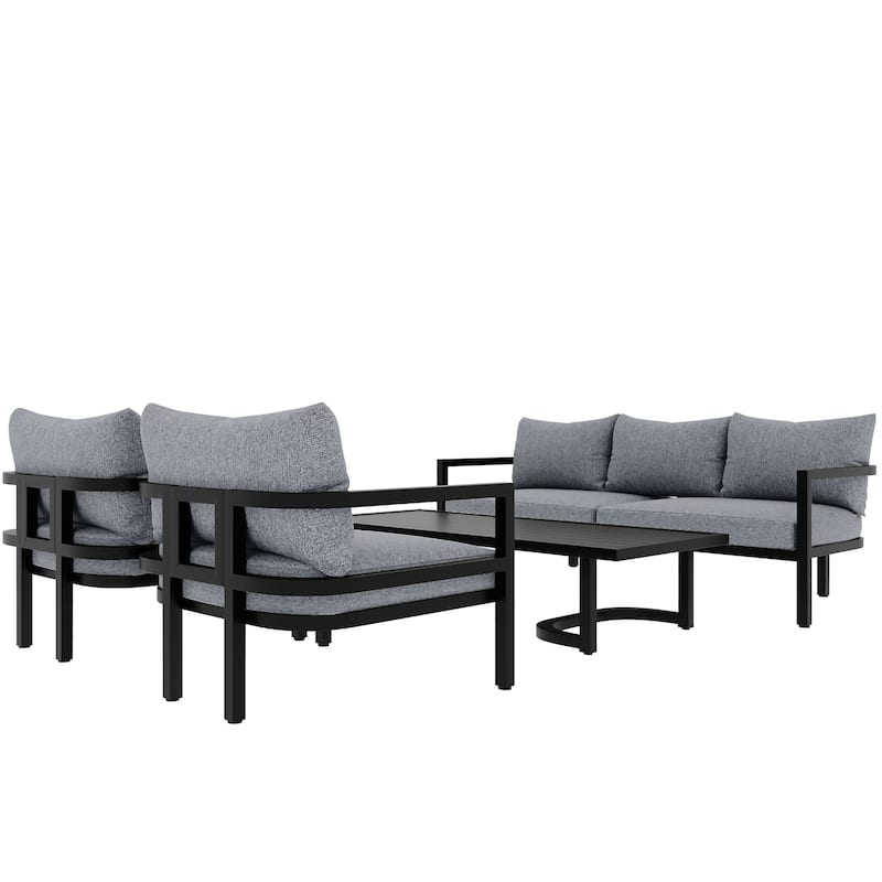 All Weather Steel Outdoor Furniture Set, 4 Seats Patio Conversation Sofa Sets with Coffee Table and Removable Cushions