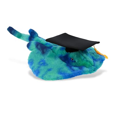 DolliBu Blue Tie-Dye Stingray Graduation Plush Toy with Cap w/ Tassel - 20 inches