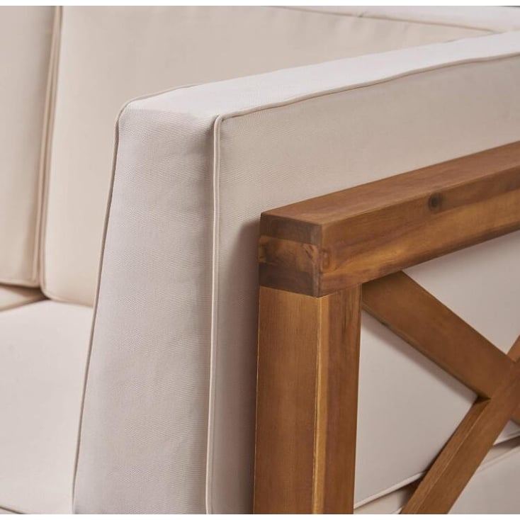 Roomfitters Outdoor X-Back Loveseat with Acacia Wood Frame and Weather-Resistant Cushions