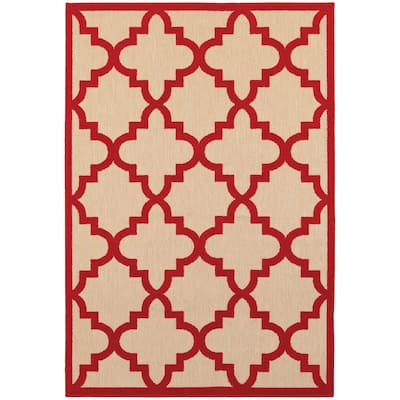 Clamart Sand Red Geometric Lattice Outdoor Casual Area Rug