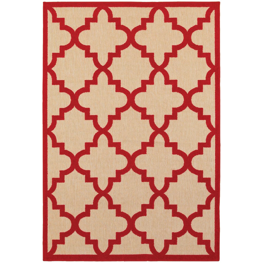 Clamart Sand Red Geometric Lattice Outdoor Casual Area Rug