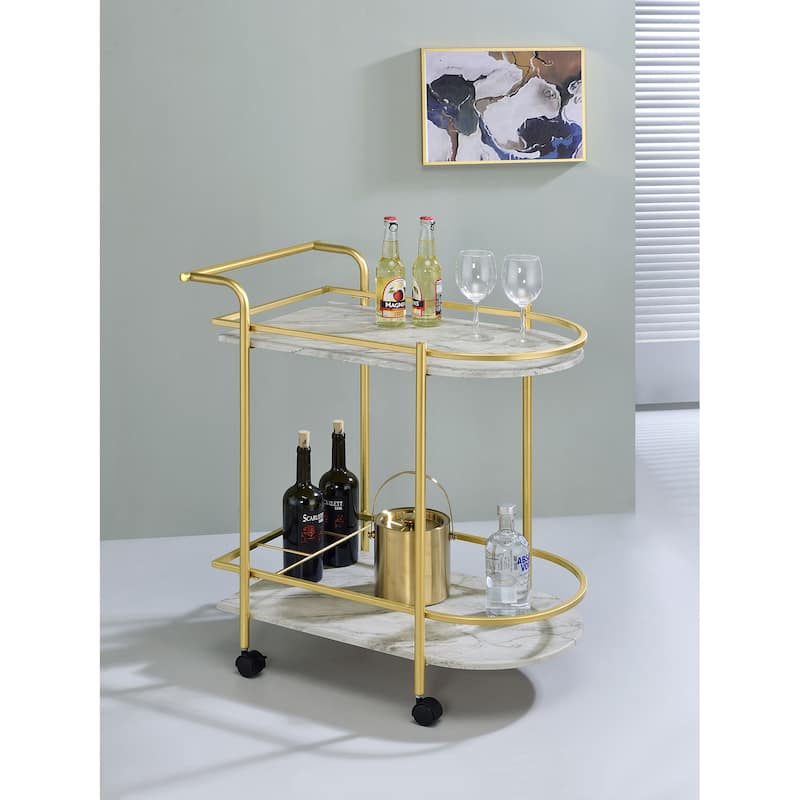Desiree 2-tier Faux Marble Shelf Metal Bar Cart