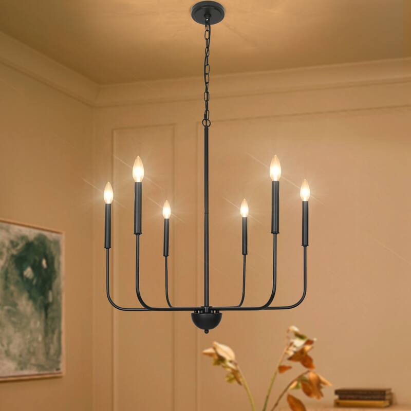 Starsky Mid-Century 6-Light Modern Farmhouse Traditional Ceiling Light Classic Candle-Style Chandelier - Black