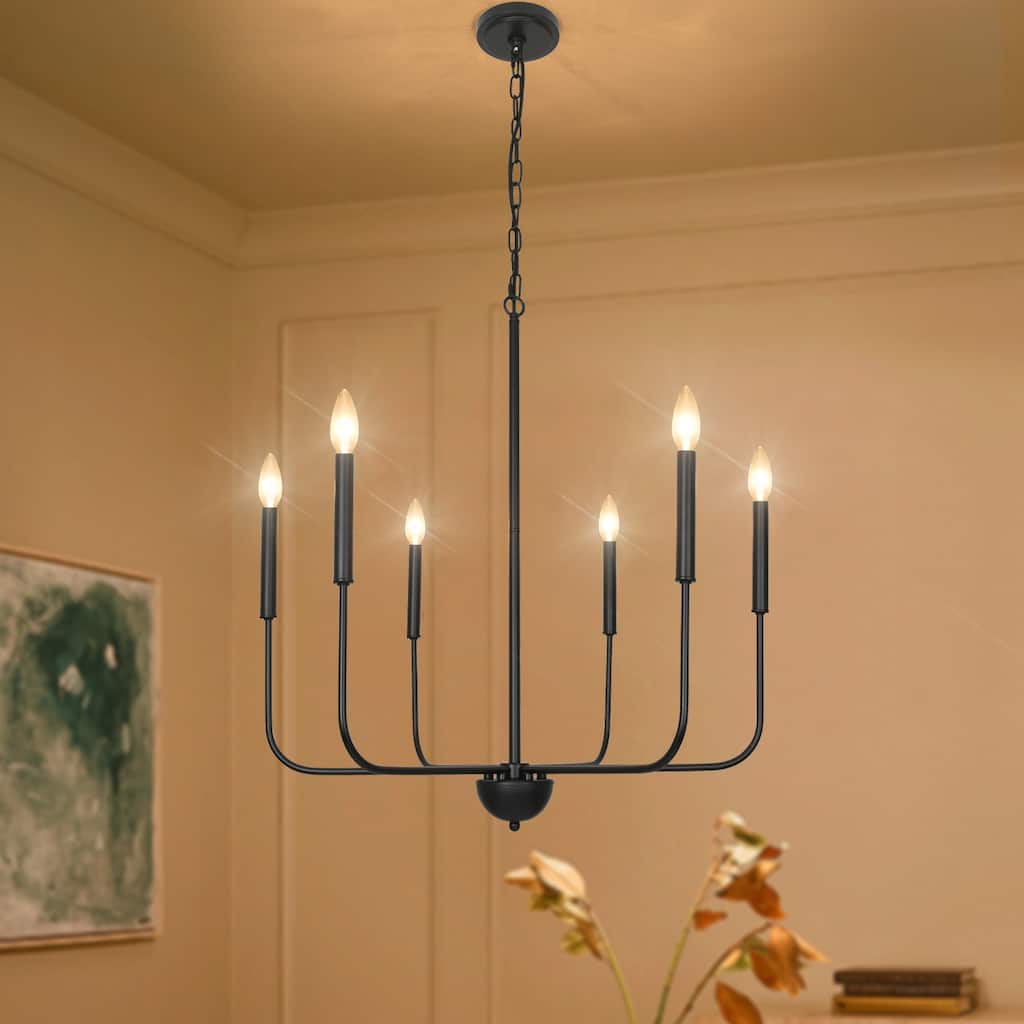 Starsky Mid-Century 6-Light Modern Farmhouse Traditional Ceiling Light Classic Candle-Style Chandelier