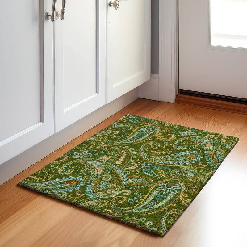 Premium Washable Super Soft Traditional Paisley Mayfield Rug - Green - 1' 8" x 2' 6" - Rectangle