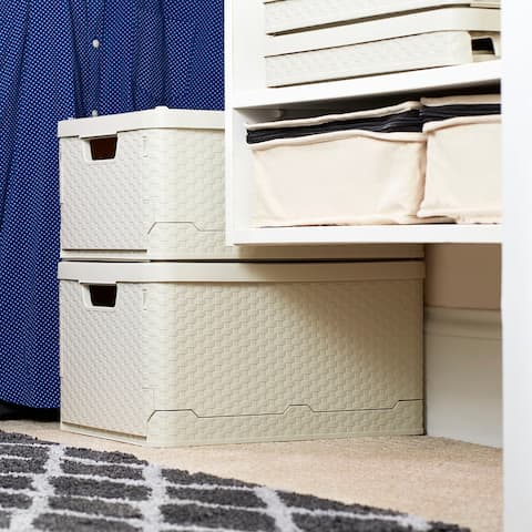 Household Essentials Stackable Foldable Woven Storage Boxes, 2 Piece, Cream