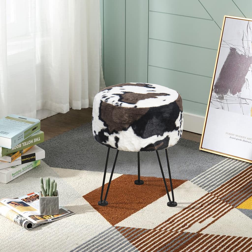 Home Soft Things Animal Pattern Ottoman Bench with Black Metal Legs