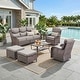 preview thumbnail 56 of 189, Pocassy Outdoor Wicker Sofa with Swivel Chair Fire Pit Table Furniture Set. Brown Wicker & Gray Cushion - 6 Pieces Sofa Swivel Chair Ottoman w/ Table